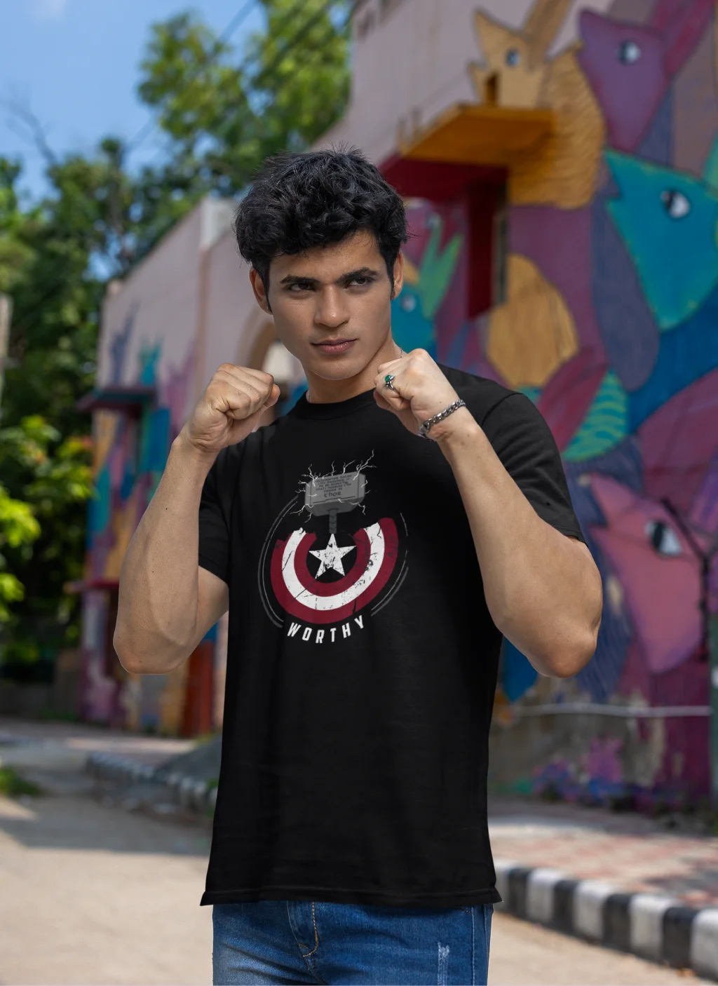 Captain America Worthy Hammer Graphic Unisex Marvel T-Shirt 2 Captain America Worthy Hammer Graphic Unisex Marvel T-Shirt - Image 2