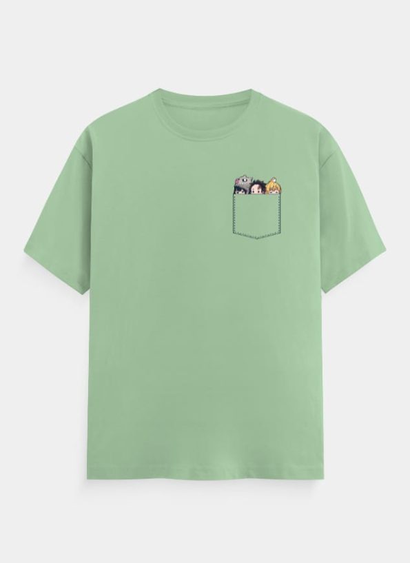 Cute Demon Slayer Character Pocket Design T-Shirt