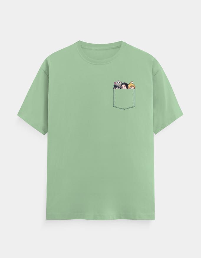 Cute Demon Slayer Character Pocket Design T-Shirt